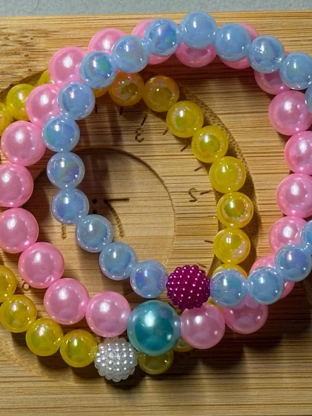 Pastel Beaded Bracelet Stack 3-Pc Iridescent Mermaidcore Summer Gift